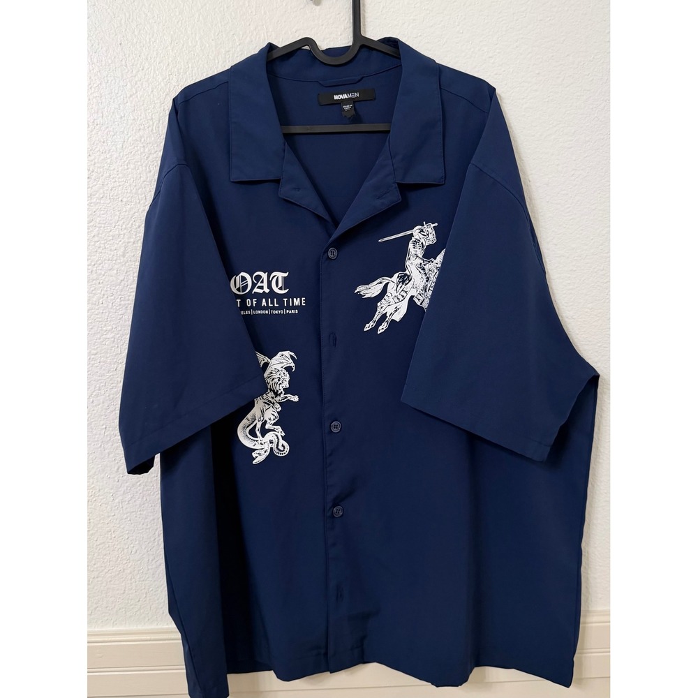 NovaMEN GOAT Greatest Of All Time Navy Blue Short Sleeve Button Up Shirt XXL